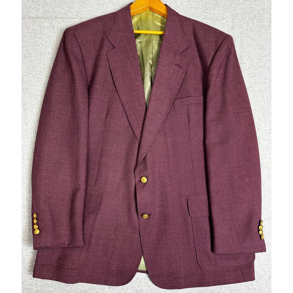 Vintage USA Made Gold Button Blazer 50L Purple Crest Boating Sport Coat Andhurst
